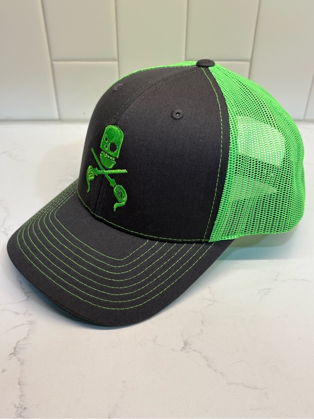 The Toxic Avenger Richardson 112 Trucker Hat Neon Green Skull Mop Snapback⁠